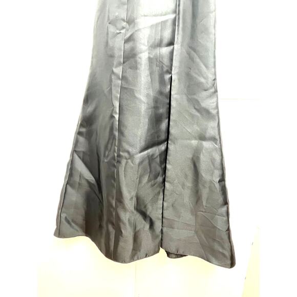 Alfred Sung Solid Black Satin Trumpet Gown Maxi Thigh-Slit Sample Dress 8 - Picture 4 of 7